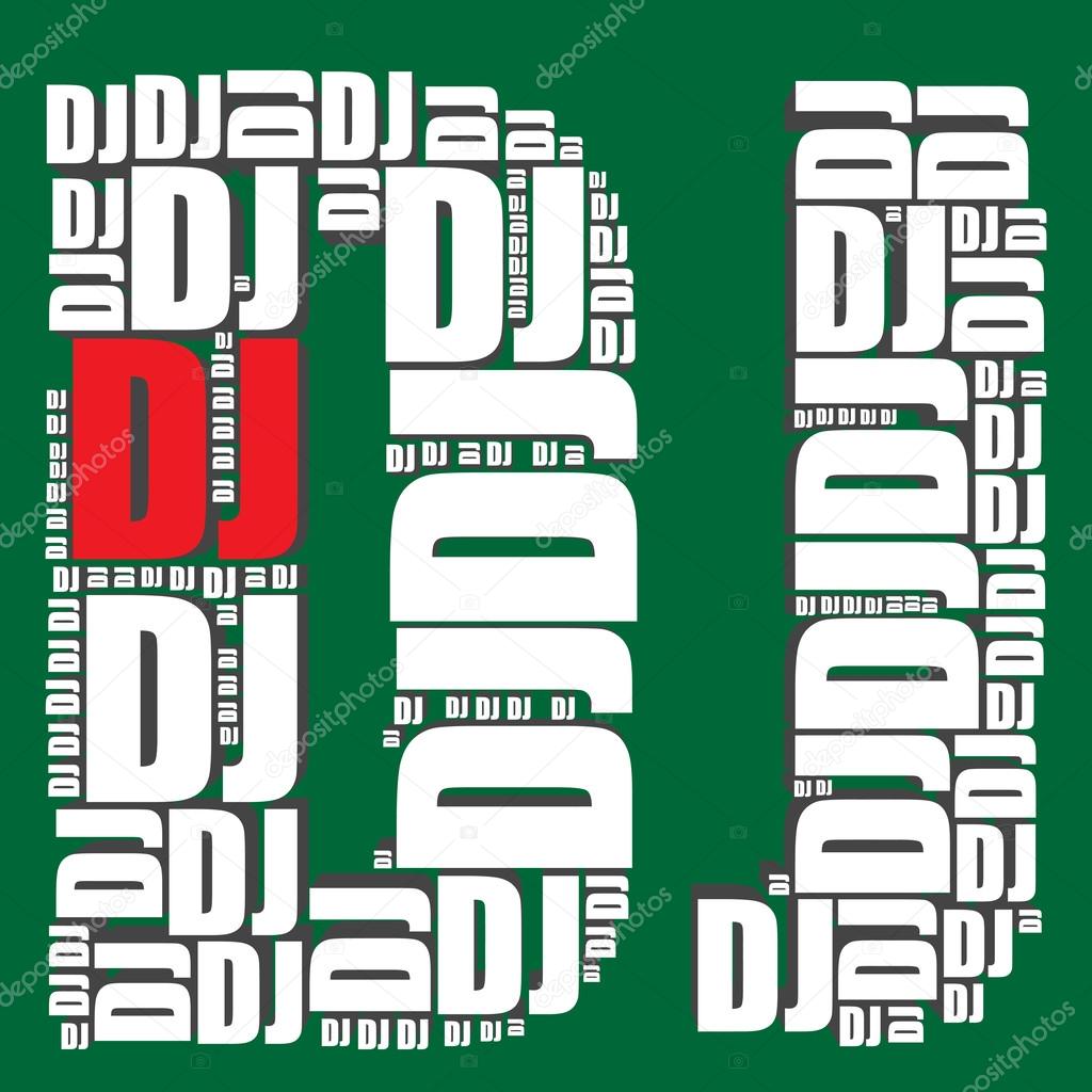 Dj typography 3d text word dj artillustration word cloud