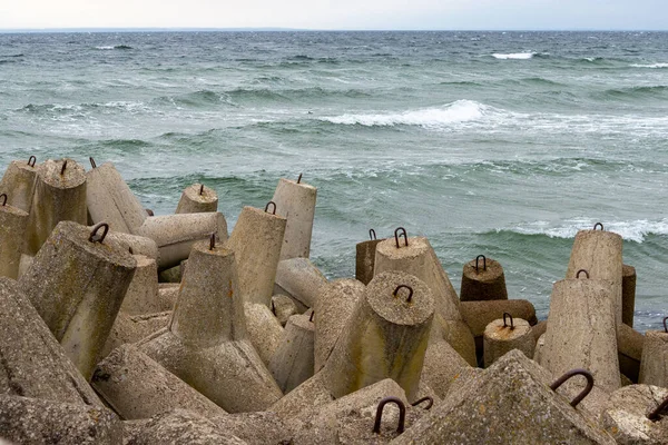 Betonelemente Zum Schutz Der Küste Wellenbrecher Auf Der Halbinsel Hel — Stockfoto