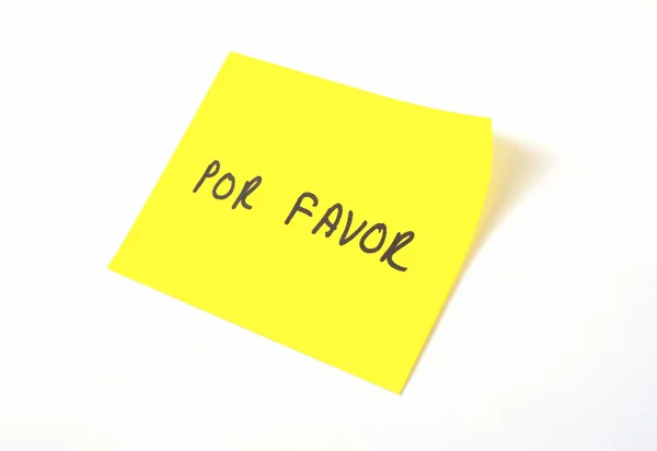 'Por Favor' written on a yellow sticky note (please in Spanish) — Stock Photo, Image