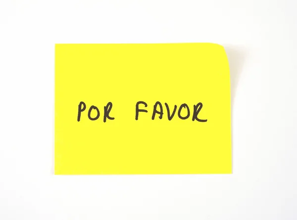 'Por Favor' written on a yellow sticky note (please in Spanish) — Stock Photo, Image