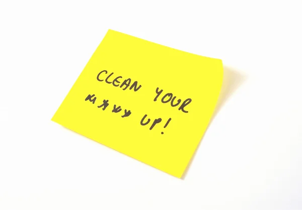 'Clean your .... up!' written on a yellow sticky note — Stock Photo, Image