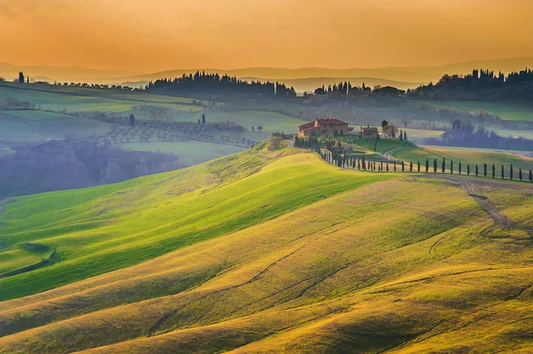 Zonnige velden in Toscane, Italië — Stockfoto