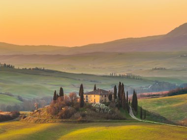 Sunny landscapes and beautiful mornings on the fields in Tuscany clipart