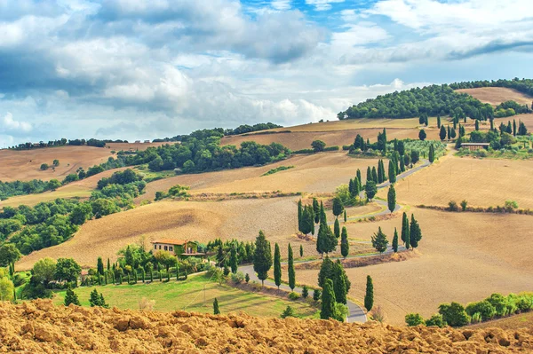 Carretera en forma de S en Toscana, Monticchiello, Italia —  Fotos de Stock