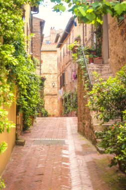 pienza, Kuzey tuscany Rönesans bir kasabada eski caddede onu