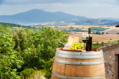kırmızı şarap ve üzüm ile pecorino peyniri Toskana, İtalya