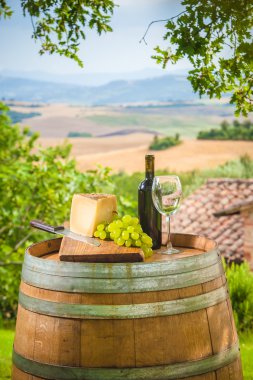 kırmızı şarap ve üzüm ile pecorino peyniri Toskana, İtalya