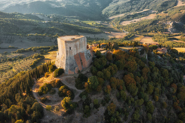 Drone Fly Rocca Orcia Italy Sunset Italy Stock Image