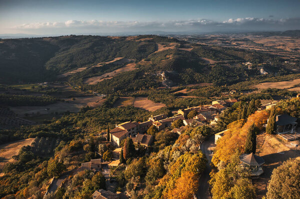 Drone Fly Rocca Orcia Italy Sunset Italy Stock Photo