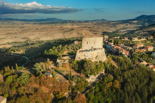 Drone Fly Rocca Orcia Italy Sunset Italy Stock Image