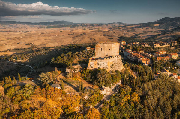 Drone Fly Rocca Orcia Italy Sunset Italy Stock Image