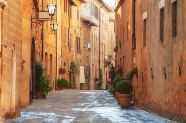eski şehir ve Ortaçağ dönemi pienza, ital sokaklarında