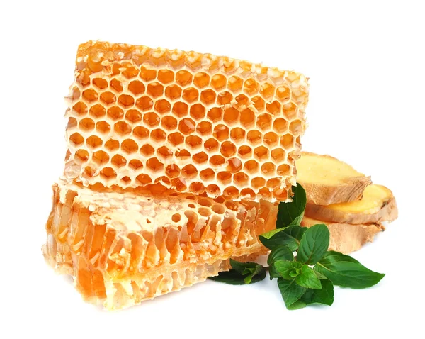 Honeycomb with mint and ginger — Stock Photo, Image