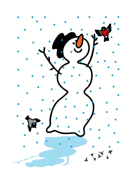 Cute Christmas Snowmen on skates. Vector set of funny snowmen on a white background. — Stock Vector