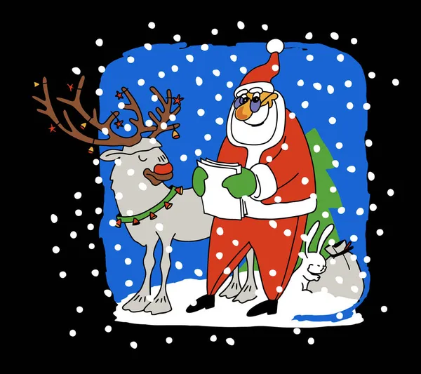 Vector Illustration Santa Claus Christmas Greeting Card Bag Full Gifts — Stock Vector
