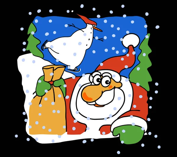 Ilustración Vectorial Santa Claus Tarjeta Felicitación Navideña Una Bolsa Llena — Archivo Imágenes Vectoriales