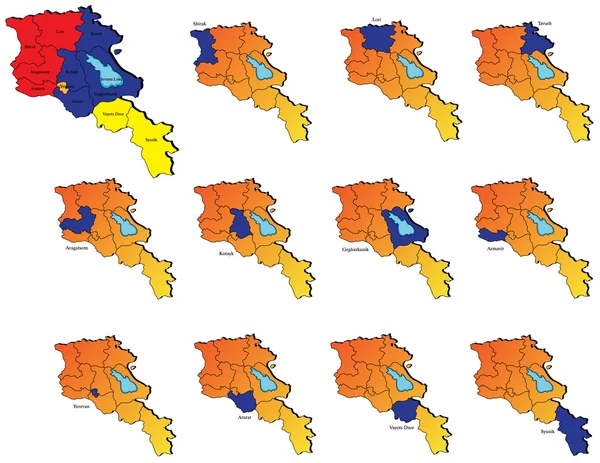 Armenia province mappe — Vettoriale Stock