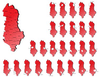 Arnavutluk Cumhuriyeti illerde haritalar