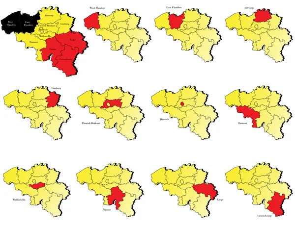 Belgique provinces cartes — Image vectorielle