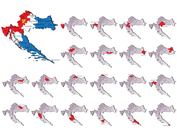 Croácia províncias mapas —  Vetores de Stock