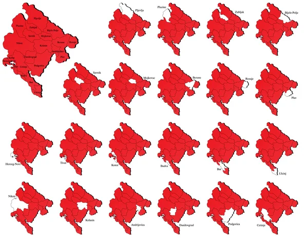 Montenegro provincias mapas — Archivo Imágenes Vectoriales