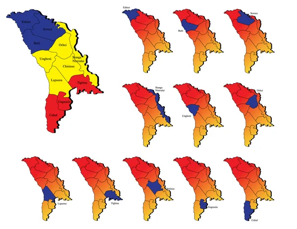 Moldavia provincias mapas — Vector de stock