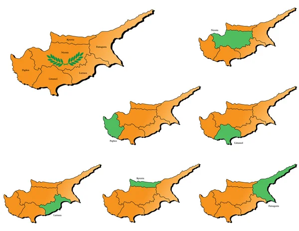 塞浦路斯各省地图 — 图库矢量图片