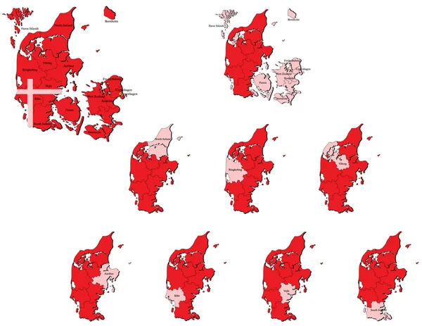 Dinamarca províncias mapas — Vetor de Stock
