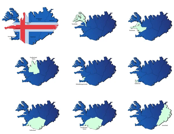 Islandia provincias mapas — Vector de stock