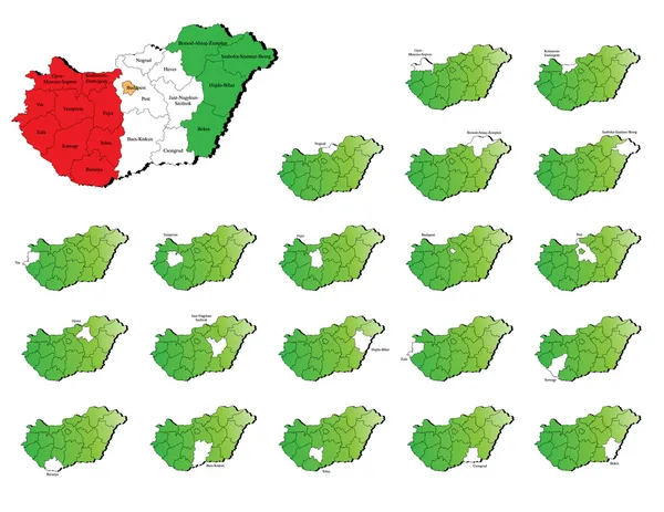 Hongrie provinces cartes — Image vectorielle