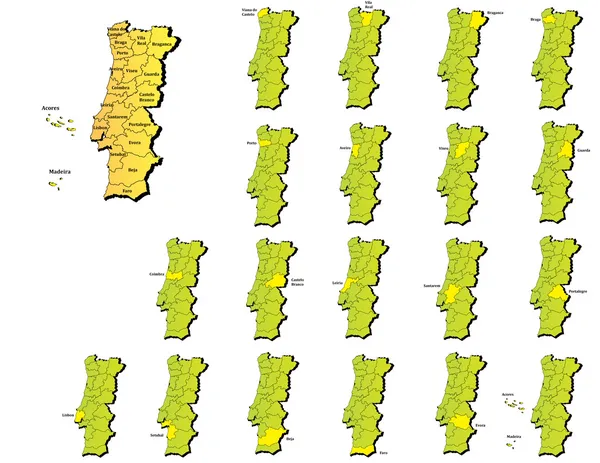 Portogallo province mappe — Vettoriale Stock