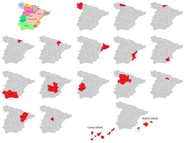 Spanje provincies kaarten — Stockvector