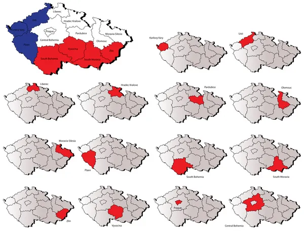 Tsjechië provincies kaarten — Stockvector