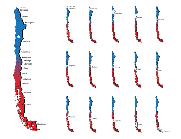 Cile province mappe — Vettoriale Stock
