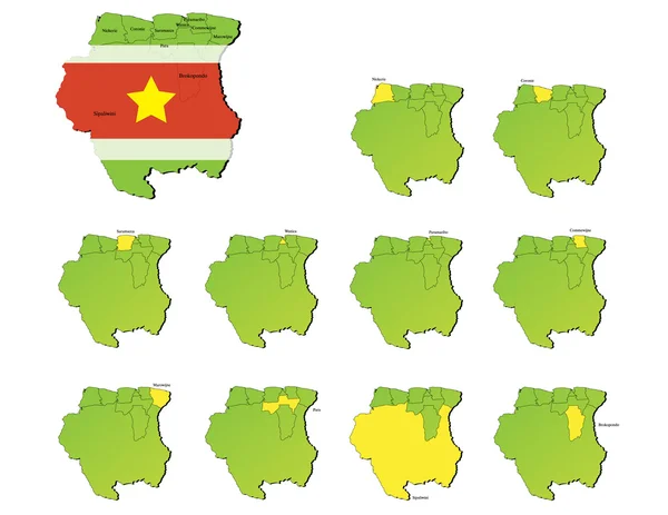 Surinam provincias mapas — Vector de stock