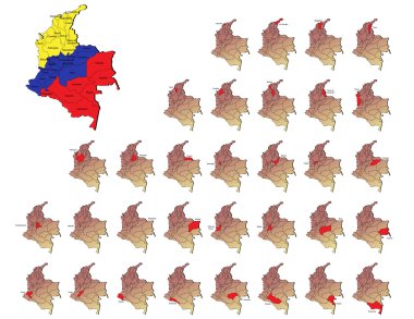 Colombia provinces maps clipart