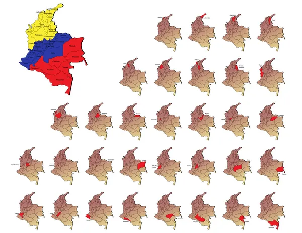 Colômbia mapas províncias — Vetor de Stock