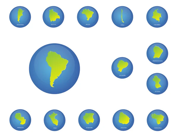 Sudamerica paesi mappe icone — Vettoriale Stock