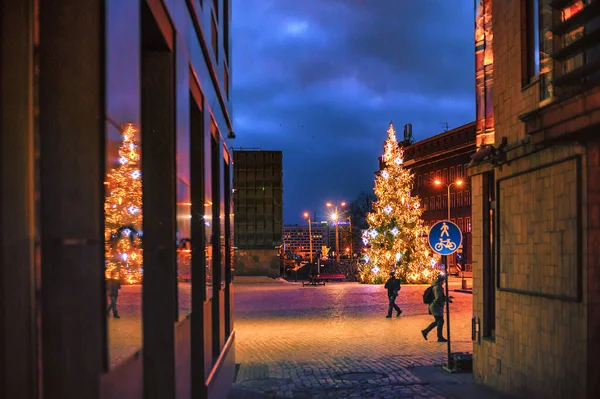 Promenade Dans Les Rues Vieille Partie Historique Soirée Nouvel Riga37 — Photo