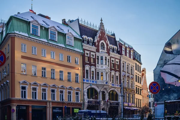 Beautiful Streets Buildings New Year Old Riga105 — стоковое фото