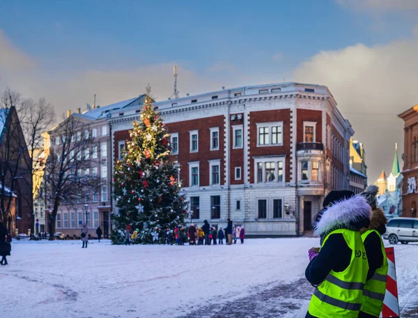 Piękne Ulice Budynki Nowym Roku Old Riga102 — Zdjęcie stockowe