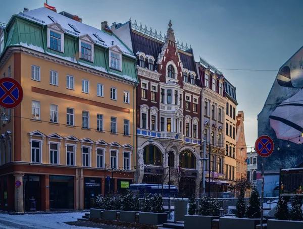 Beautiful Streets Buildings New Year Old Riga100 — стоковое фото