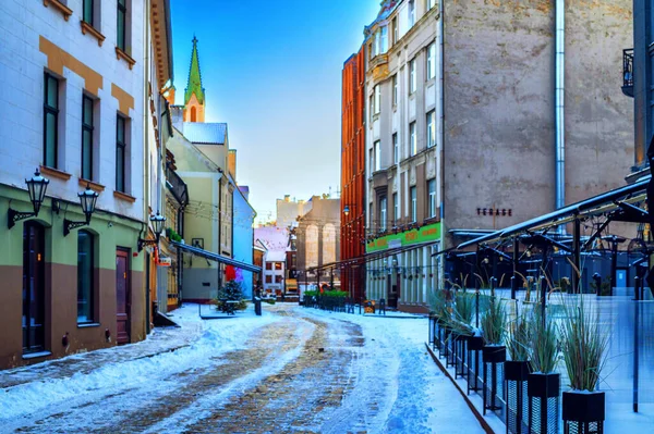 Beautiful Streets Buildings New Year Old Riga69 — стоковое фото