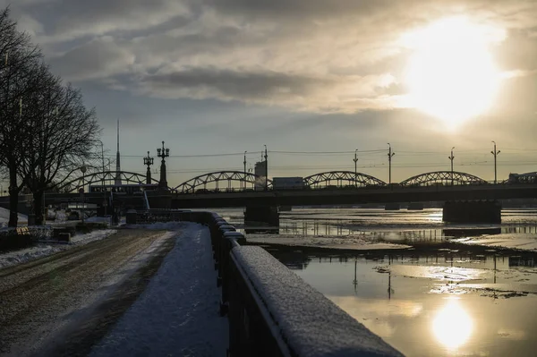 Embankment Daugava River Riga — стокове фото