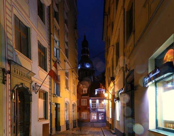 Paseo Invierno Por Noche Riga1 Edad — Foto de Stock