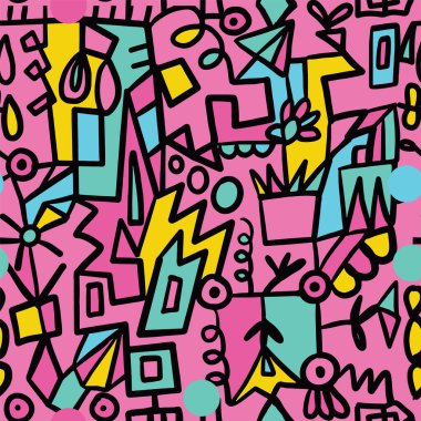 Vektör renkli el çizimi soyut graffiti pürüzsüz desen.