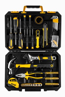 Yeni kare siyah alet kutusu. Beyaz arkaplanda izole.