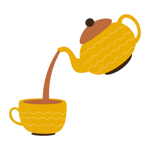 Eine Tasse mit einer gelben Teekanne auf weißem Hintergrund für den Einsatz im Webdesign — Stockvektor