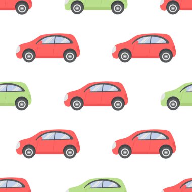 Bir çocuk için giysi baskısı olarak kullanılan kırmızı ve yeşil araba deseni