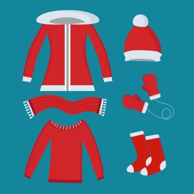 Bir takım kırmızı kış kıyafetleri. Clipart 'ta uzlaşma için.